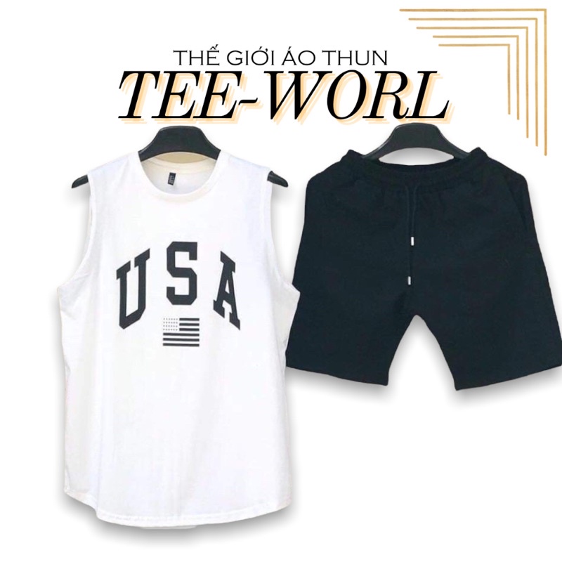 Xả Kho Set đồ bộ thể thao nam 3 lỗ phong cách USA chất thun mè thấm hút thoáng mát