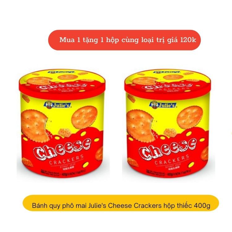 [MUA 1 TẶNG 1] Bánh quy phô mai Julie's Cheese Crackers hộp thiếc 400g