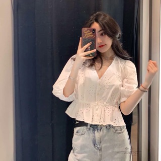 Áo zara thêu hoa trắng hè xuất xịn