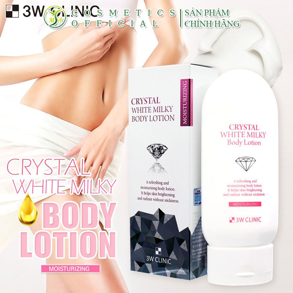 [CHUẨN AUTH] Kem dưỡng trắng da toàn thân 3W Clinic Crystal White Milky Body Lotion - nhập khẩu chính hãng