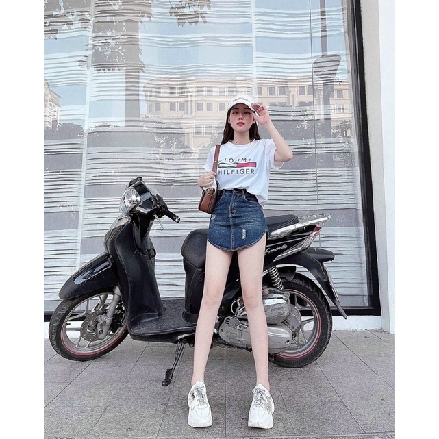 CHÂN VÁY JEAN GIÃN TÀ BẦU - CÓ QUẦN TRONG - HÀNG VNXK