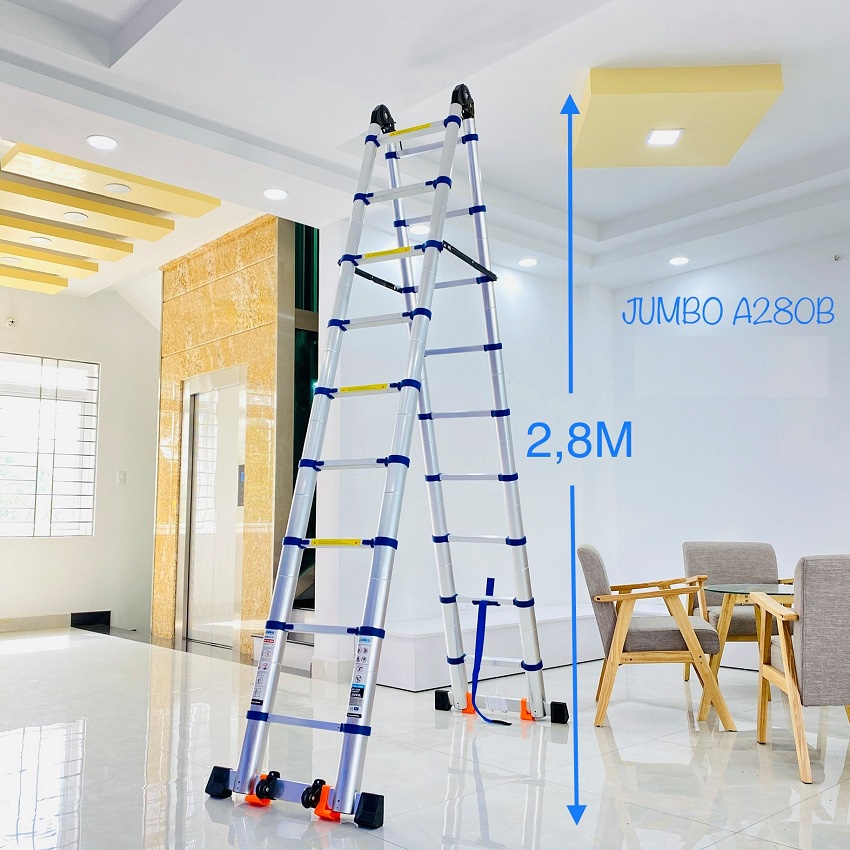 Thang Nhôm Rút, Thang Rút Nhôm Chữ A 5.6m-1.9m ĐAI XANH -  A190B,A220B,A250B,A280B NEW 2021 - Bảo Hành 24 Tháng