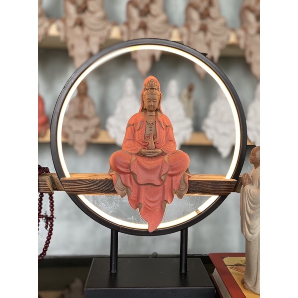 Tượng Quan Âm ngồi thiền phối 6 màu áo 23cm