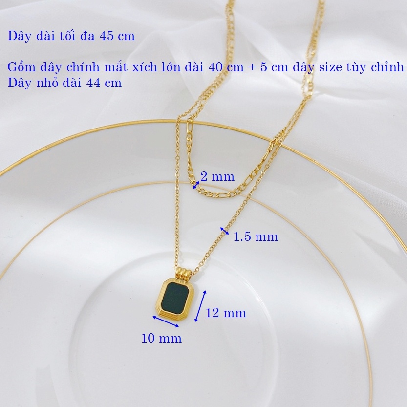 Dây chuyền titan nữ 2 lớp mặt đính đá đen cá tính
