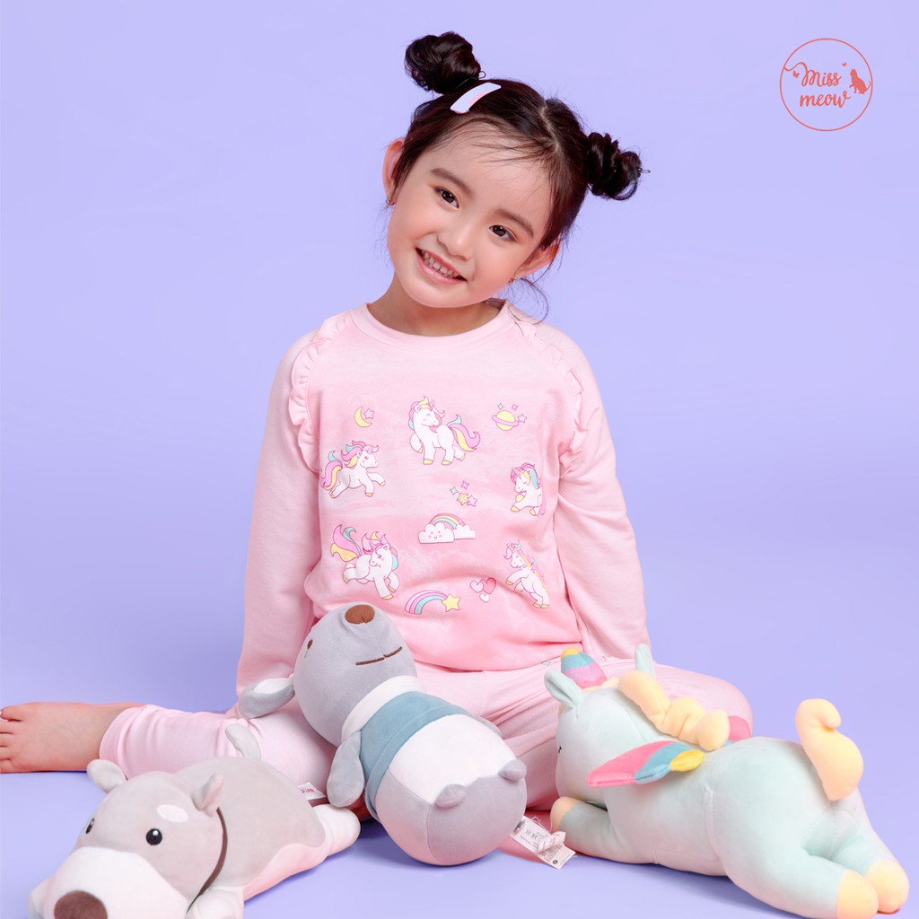 Bộ dài tay bé gái BIGFOX - MISS MEOW size đại, bộ thu đông cho bé phong cách Hàn Quốc in ngựa unicorn hồng 11 - 38 kg