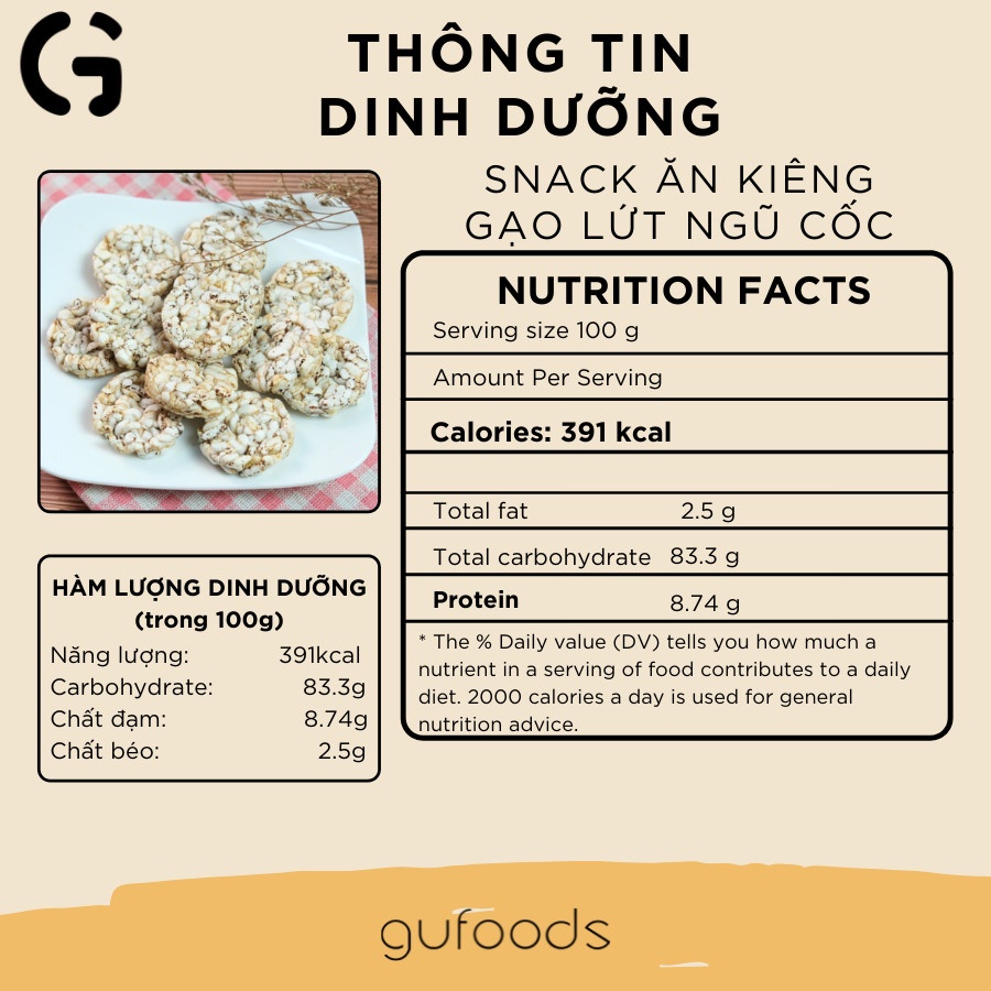 Snack ăn kiêng gạo lứt ngũ cốc nguyên hạt GUfoods - Thanh đạm, Tiện lợi, Phù hợp Eat clean