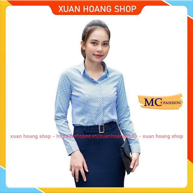 Áo Sơ Mi Nữ Công Sở Đep, Kiểu Tay Dài Kẻ Sọc Caro Mc Fashion, Size Đủ, Màu Xanh Dương Đen Tím Than, Hồng, Đỏ A656