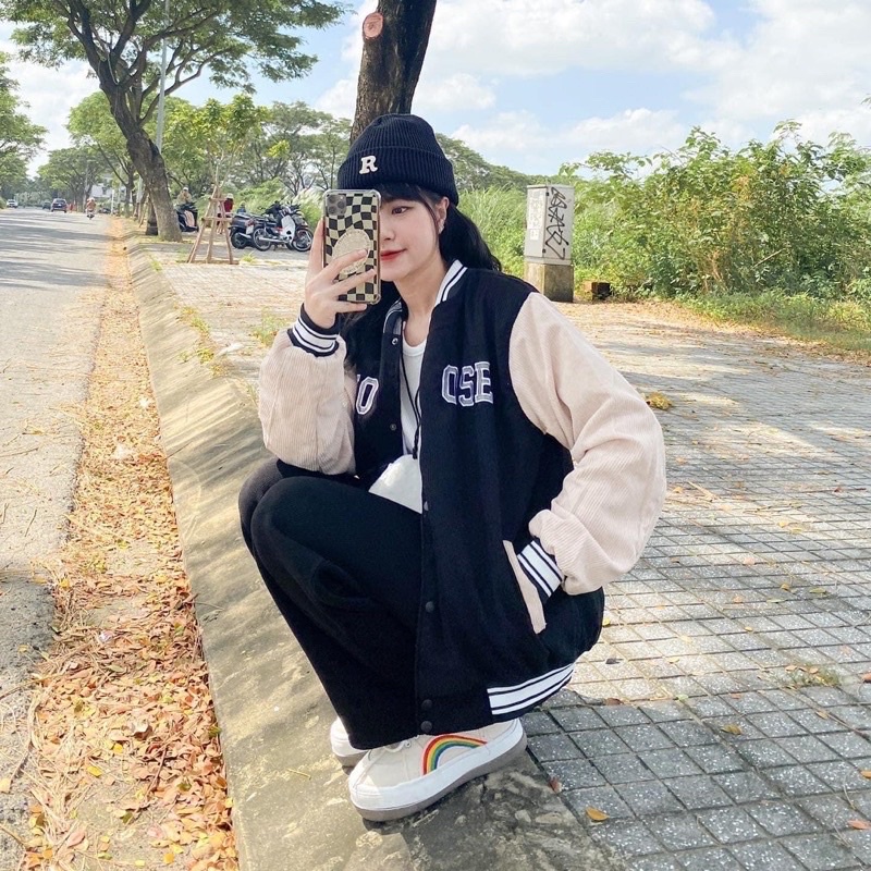 [ĐỢT CUỐI] ÁO BOMBER HAI LỚP HAI MÀU TRẮNG ĐEN