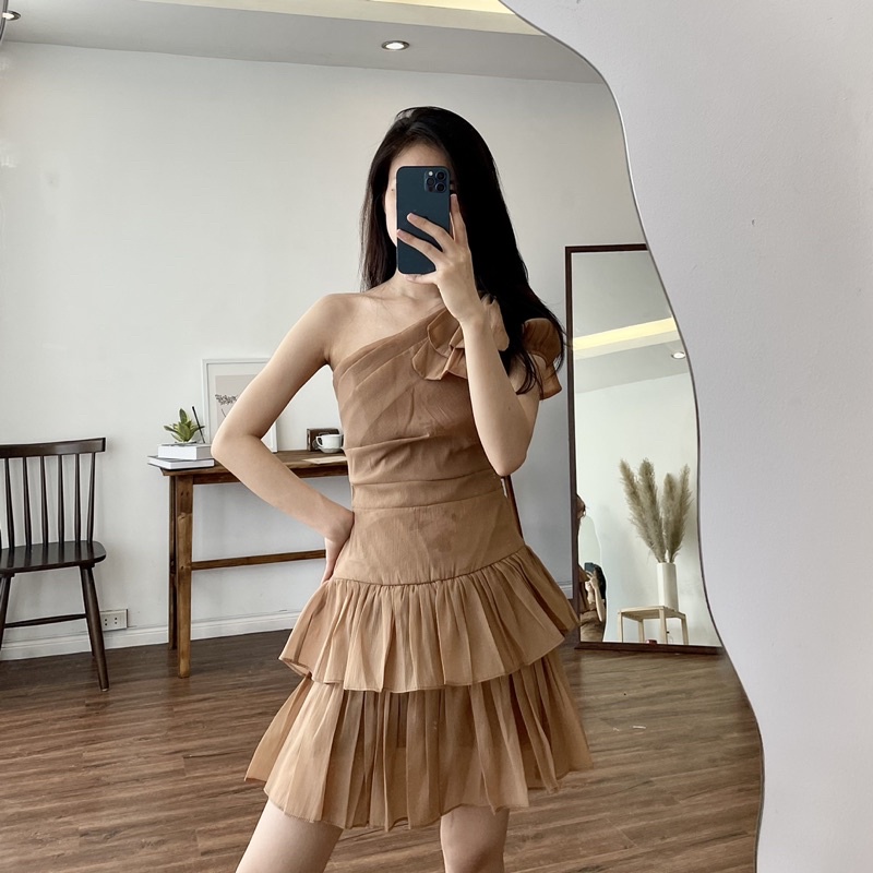 (SẴN) Đầm xòe lệch vai TK1