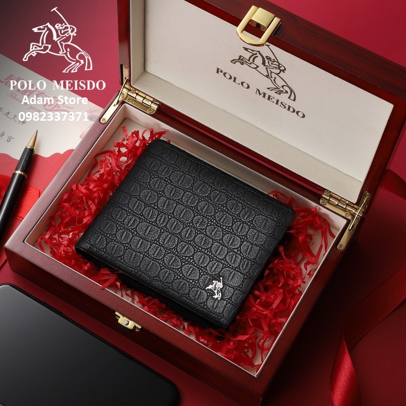 Ví Da Bò Nam Cao Cấp Hàng Hiệu POLO MEISDO (Da Thật 100%) Full Hộp Phù Hợp Làm Quà Biếu Tặng Sinh Nhật PL36