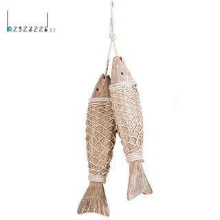 `4 Pcs Beach Vintage Wood Decor Wall Hanging Ornament Wooden Fish Decorations for Home Bathroom
