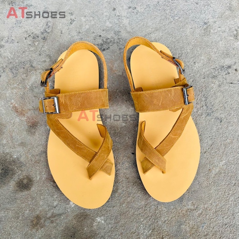 Sandal Unisex, dép quai ngang, dép nam da bò, không thấm nước, êm chân thoải mái Atshoes XDMM02