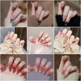 Set 24 Móng Tay Giả Dáng Dài In Họa Tiết Thời Trang Dễ Thương /  móng tay giả kèm keo / móng tay giả đính đá
