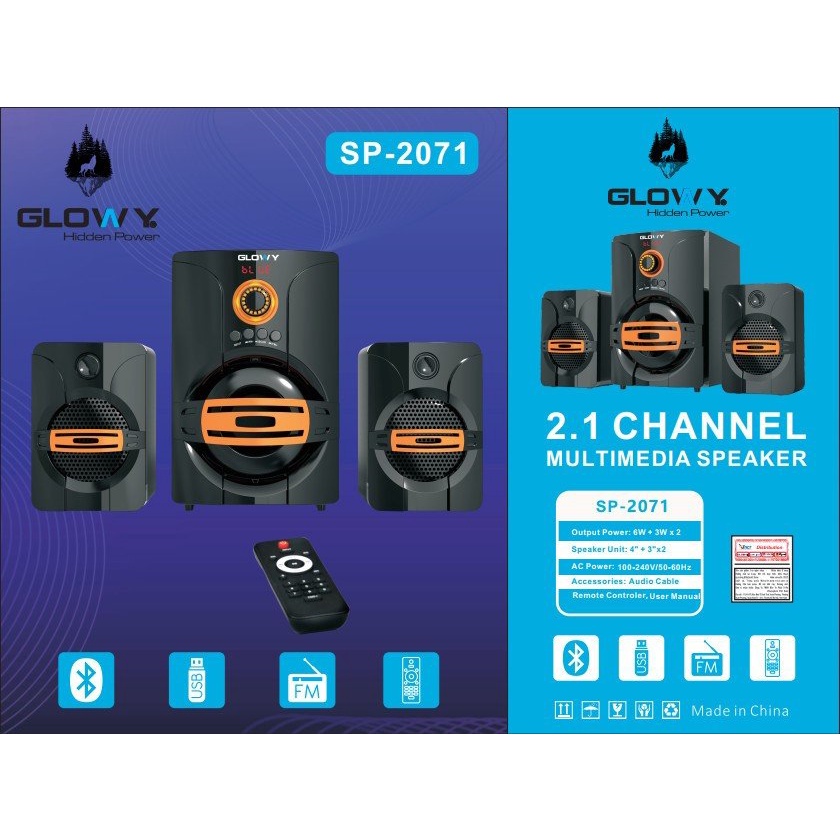Loa máy tính chính hãng Glowy SP-2071 | SP-2072 2.1 AC220V– Bluetooth / FM / SD/ USB – Bảo Hành 12 tháng
