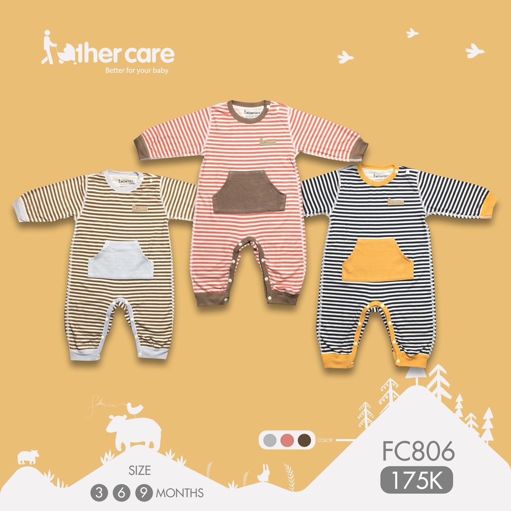 Body sơ sinh FatherCare DT Cài Vai - Kẻ phối túi FC806