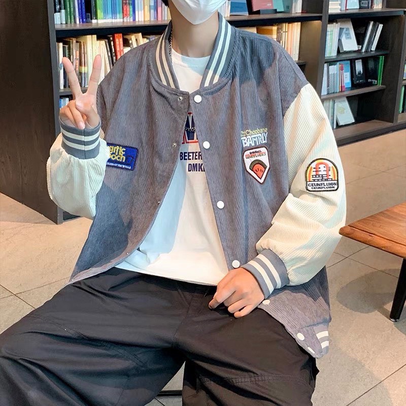 Áo khoác bomber nhung tăm thêu hình form rộng unisex cho cả nam & nữ