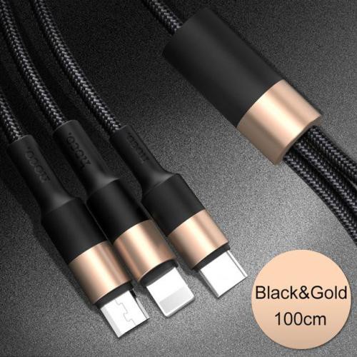 ⚡Now Ship⚡ Cáp Sạc Nhanh 3 Đầu + Chống Gãy + Chống Đứt  Hoco X26 Lighting Micro Usb Type C dây dù chống đứt dài 1m