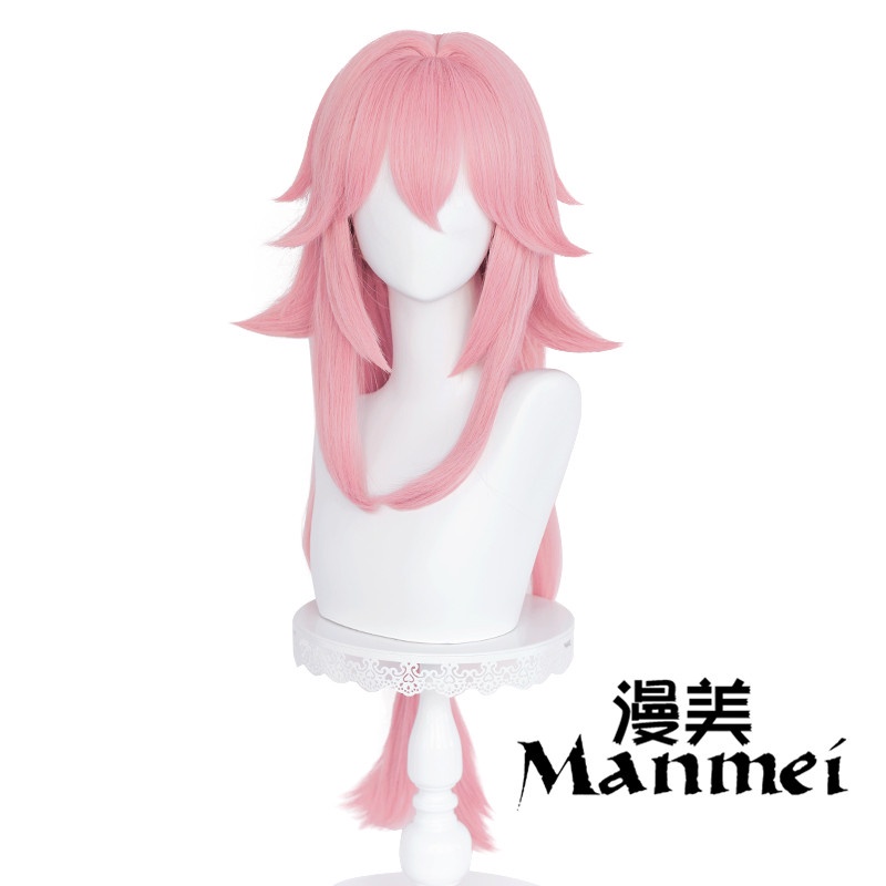 Manmei Genshin Impact Yae Guuji Cosplay 85cm Wig Pink Wig Cosplay Anime Cosplay Wigs Heat Resistant Synthetic Wigs Hair Halloween