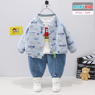 St532 - set quần jean, áo và áo khoác bomber cho bé - màu xanh