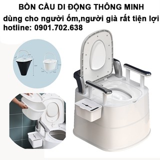 Bồn cầu di động cao  cấp thiết kê tay vịn cho người già,trẻ nhỏ,người đi lại bất tiện Ghế có tựa lưng[ HOT 2021 ]