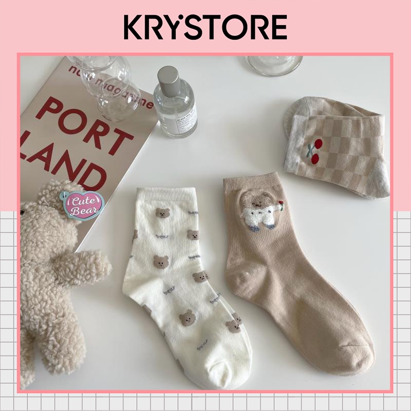 Vớ cao cổ, tất cao nam nữ Gấu Choco Krystore cotton chất đẹp TC30
