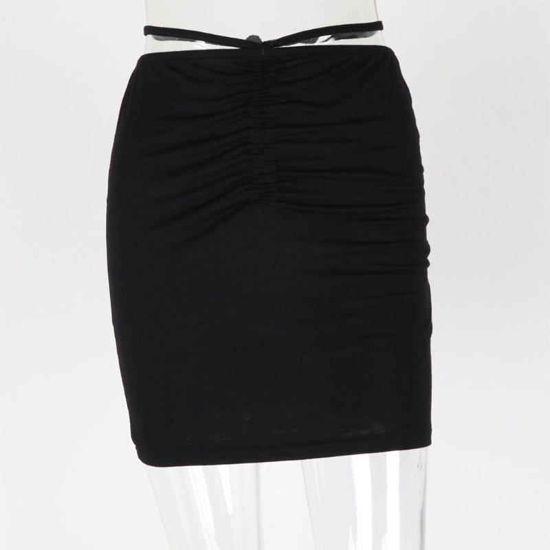 Chân Váy Mini Lưng Cao Màu Trơn Phối Dây Rút Xếp Ly Thời Trang Mùa Hè Quyến Rũ Cho Nữ