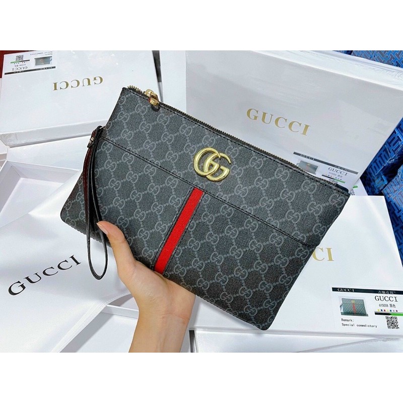 Túi CLUTCH GUCCI HOẠ TIẾT SỌC ĐỎ size 27 fullbox