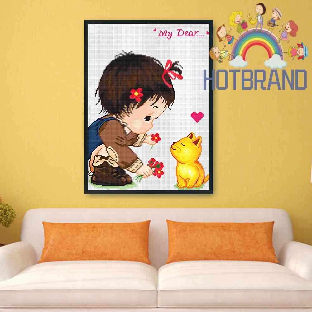 Bộ Tranh Thêu Chữ Thập 11CT DIY Hình Cô Gái Và Động Vật