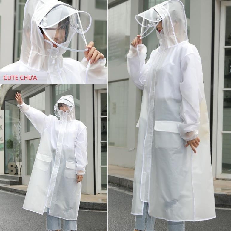 Áo mưa trong suốt vải chống thấm cao cấp có kính bảo vệ