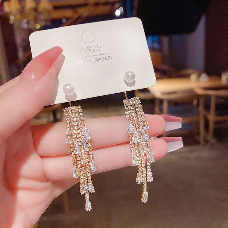 Bông Tai Tua Rua Dáng Dài Bằng Bạc 925 Đính Nơ Thời Trang Sang Trọng Cho Nữ