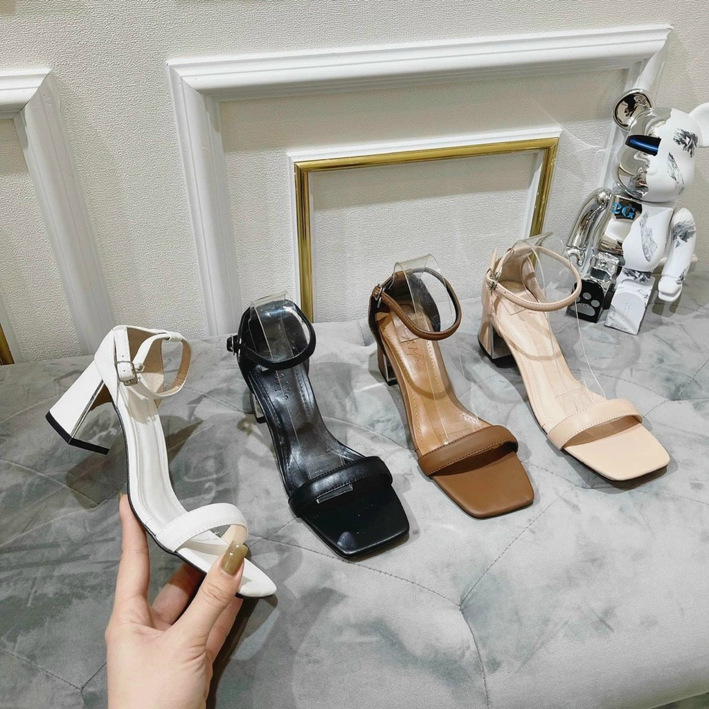 XẢ KHO  Sandal nữ gót cao 6 phân dây mảnh bít gót viền vàng