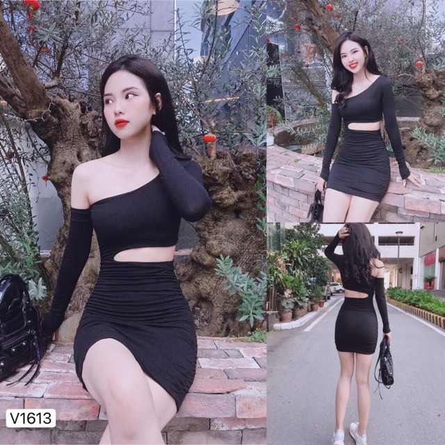 Đầm body trễ vai kiểu khoét eo thun Borip bao chất Free Size dưới 53kg dành cho nữ sexy gợi cảm