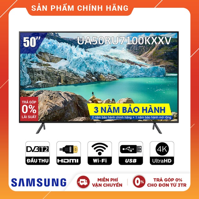 [Nhập SAMSUNGTV Giảm 1TR] Smart Tivi Samsung 4K 50 inch UA50RU7100KXXV