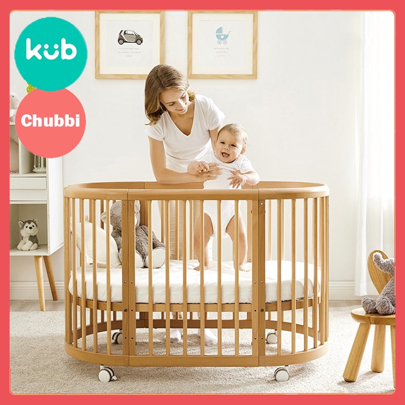 Giường Cũi Gỗ Nhập Khẩu Đa Năng Hình Oval Tiêu Chuẩn Châu Âu Sơn Không Mùi