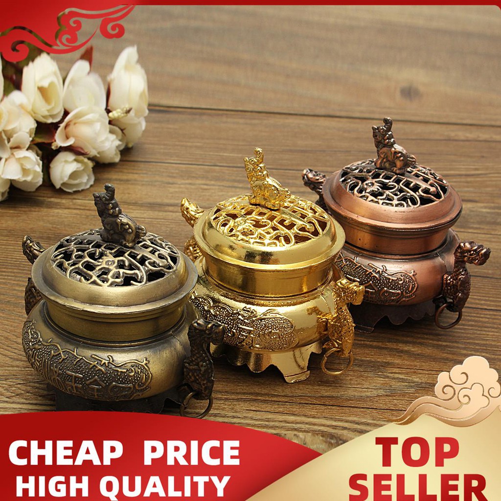 Trầm hương [DỤNG CỤ ĐỐT TRẦM HƯƠNG], lư đốt trầm hai rồng cao cấp - Tặng kèm nụ trầm