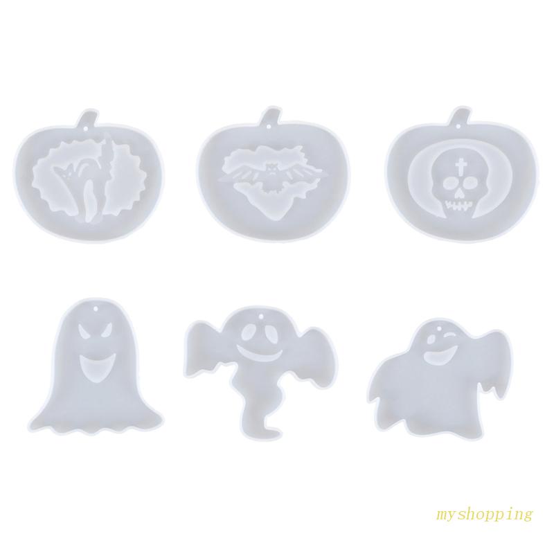 Bộ 6 Khuôn Silicone Làm Mặt Dây Chuyền Hình Bí Ngô Halloween