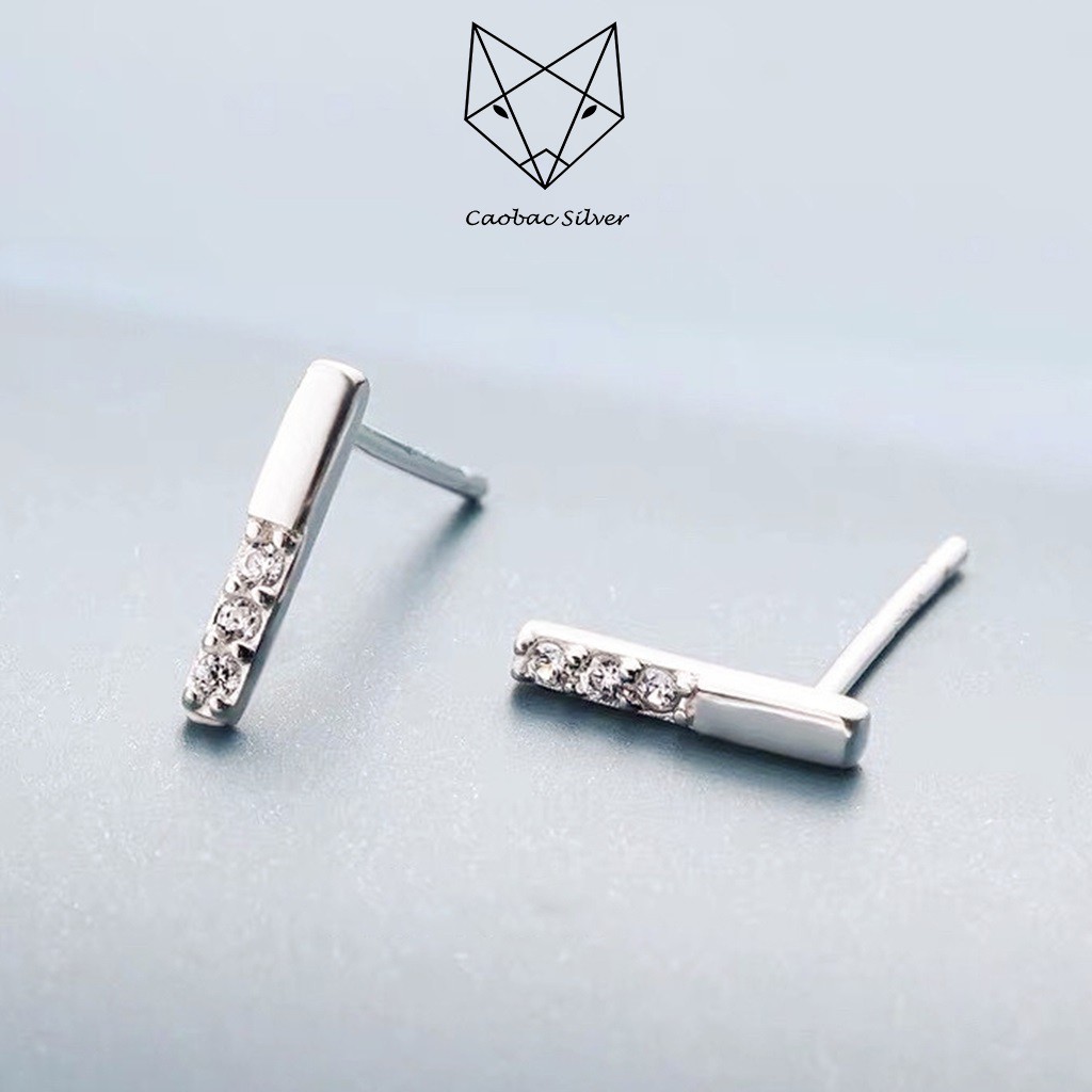 Khuyên Tai Bạc Nữ S925 CaoBac Silver Mặt Thanh Dọc Phối Đá Độc Đáo Cho Nữ