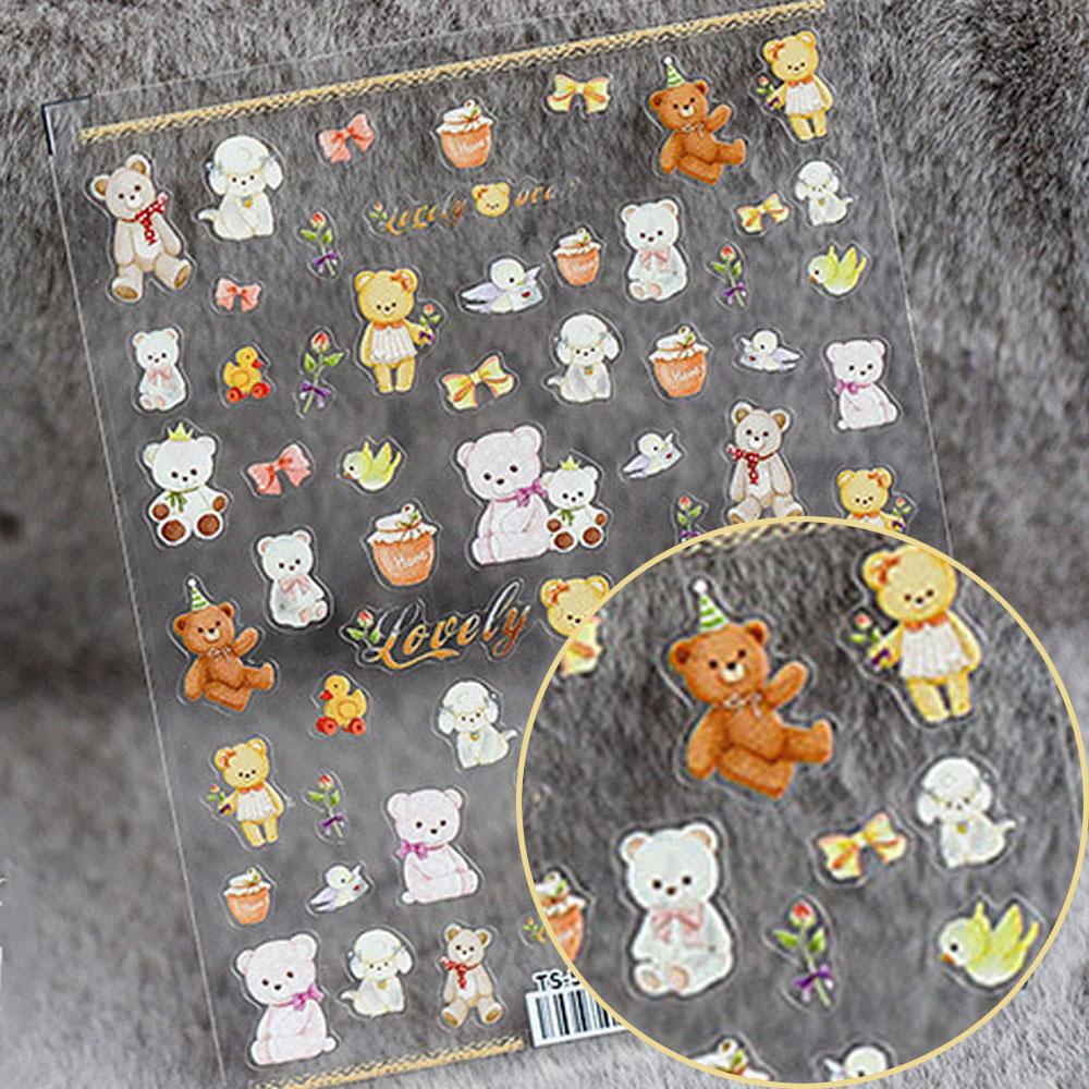 Miếng Dán Trang Trí Móng Tay Hình Gấu Teddy Hoạt Hình 3D Kiểu Nhật Bản