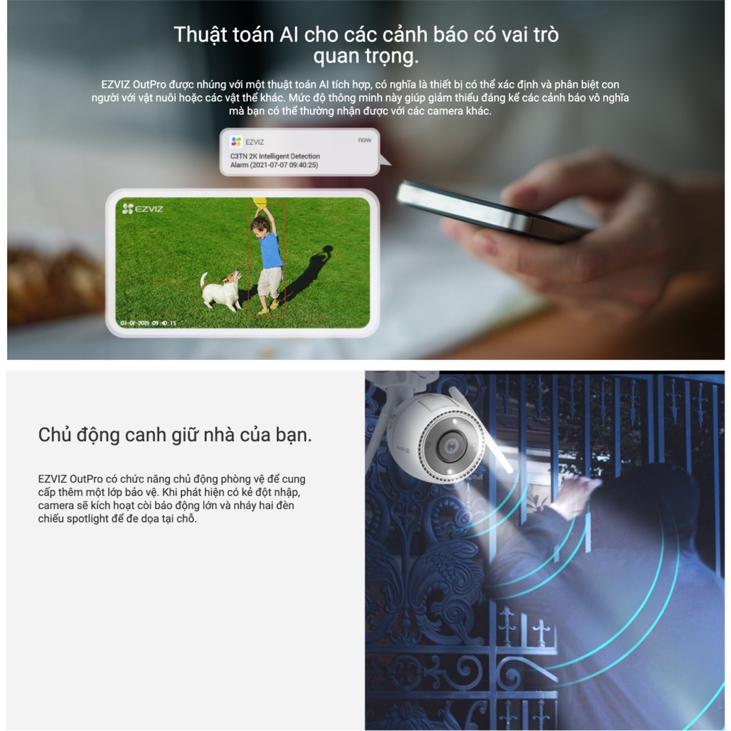 Camera Ezviz C3TN Camera Ngoài Trời 3M 2K/ FullHD/ Đèn Rọi Chịu Thời Tiết IP67 - Chính Hãng