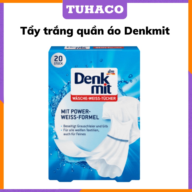 Tẩy Trắng Quần Áo Denkmit Wasche Weiss Tucher 20 miếng, làm trắng quần áo xỉn màu, đơn giản, hiệu quả, hàng nội địa Đức