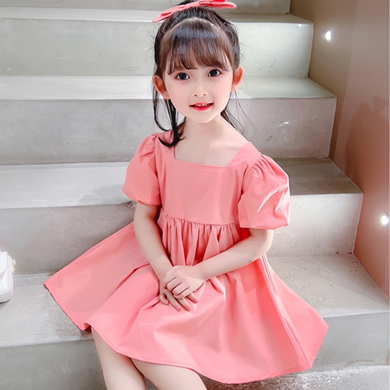Đầm công chúa IQ ANGEL cổ vuông tay phồng bằng vải cotton phong cách Pháp thời trang mùa hè 2022 mới cho bé gái
