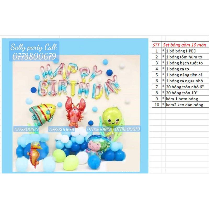 ( TẶNG KÈM BƠM VÀ KEO DÁN ) SET BÓNG SINH NHẬT CHỦ ĐỀ HẢI DƯƠNG. CON CÁ