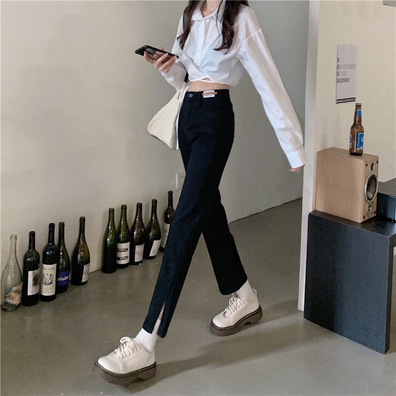 Quần jean nữ lưng cao xẻ tà thời trang cá tính | BigBuy360 - bigbuy360.vn