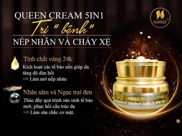 [kèm quà] QUEEN CREAM 5in1 HUMNILE - tinh chất vàng 24k ngừa lão hoá, trắng da, phục hồi da cháy nắng