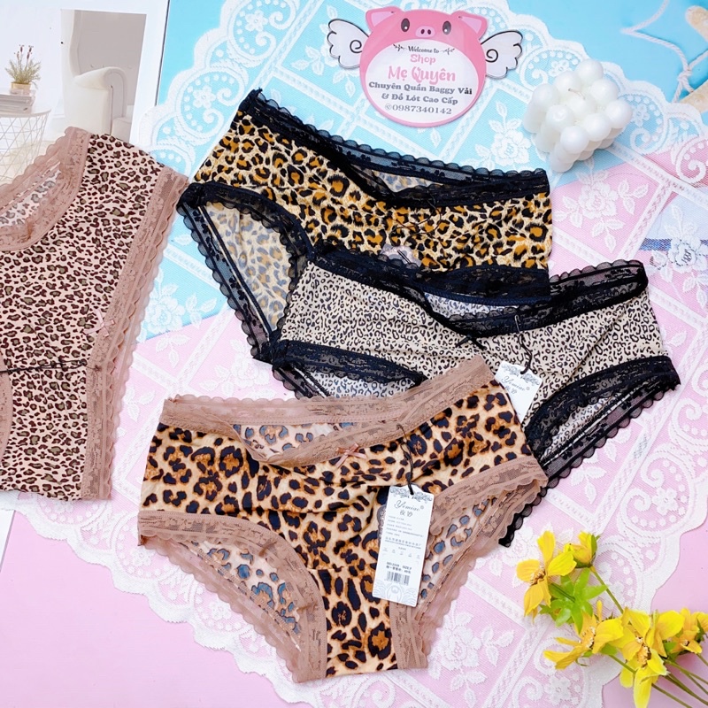 Quần lót nữ đúc su thun lạnh phối ren nâng mông gợi cảm , quần lót da beo sexy cao cấp