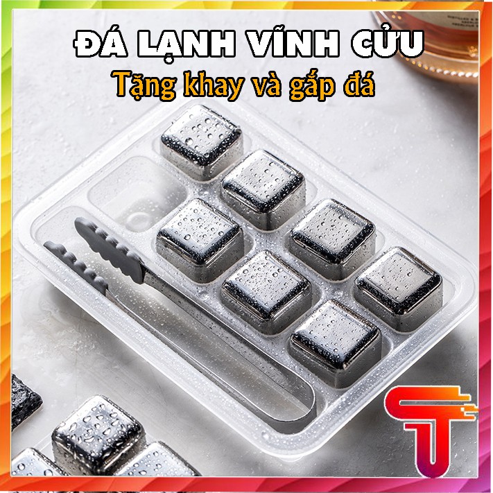 Đá lạnh vĩnh cửu không tan Cooling cubes 8 viên Đá Lạnh Không Tan INOX Cao Cấp Tặng Kèm Dụng Cụ Gắp Đá