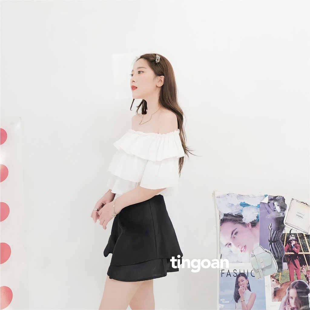 Áo trễ vai croptop 3 tầng đũi chống nhăn co dãn trắng tingoan BOY BYE OFF/WH | BigBuy360 - bigbuy360.vn