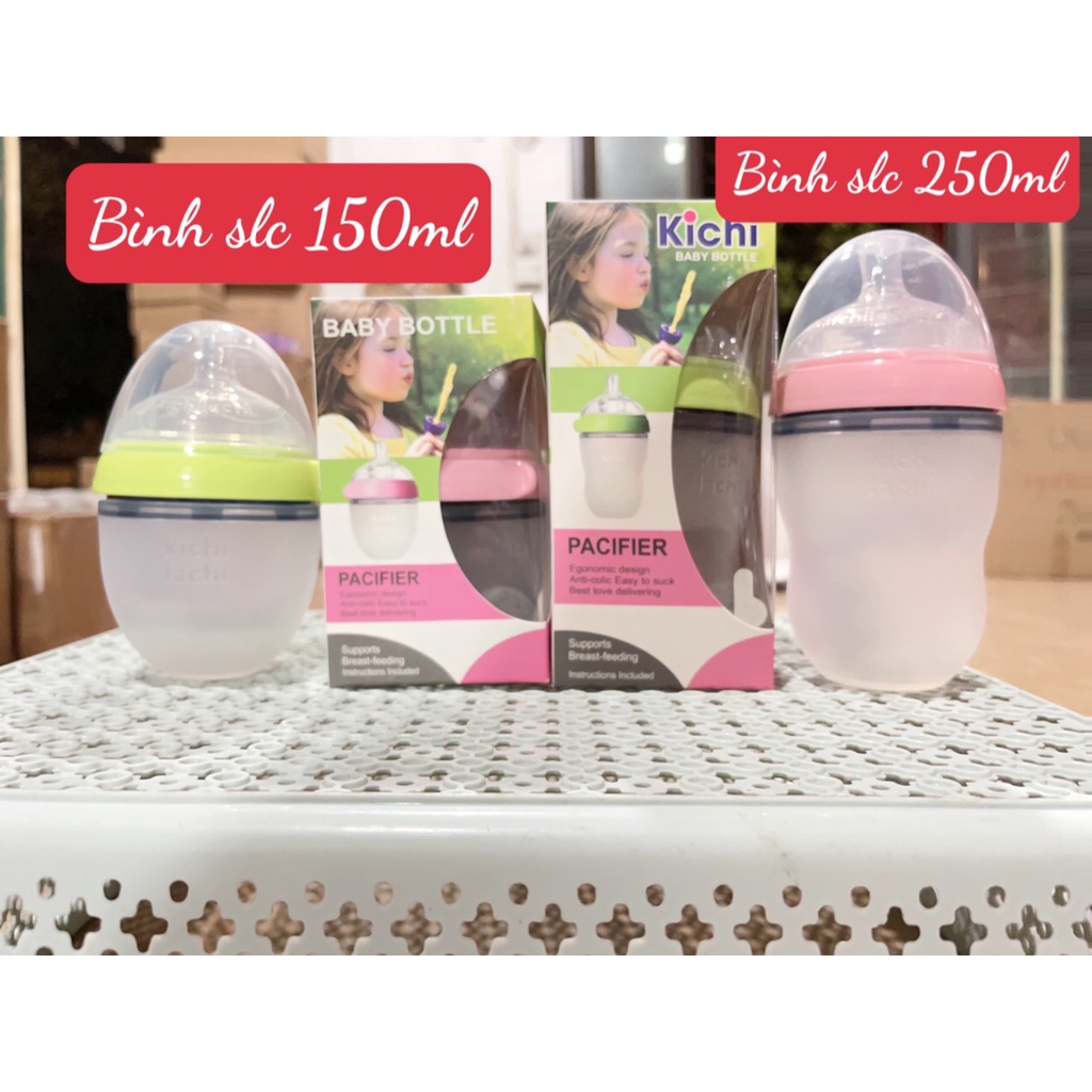 Bình Sữa Kichi 150ml/250ml. Núm Silicon Siêu Mềm.