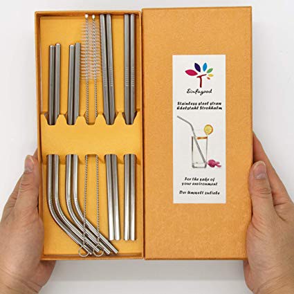 Bộ 8 ống hút Inox Einfagood Đức, Kèm 2 cọ rửa ống hút