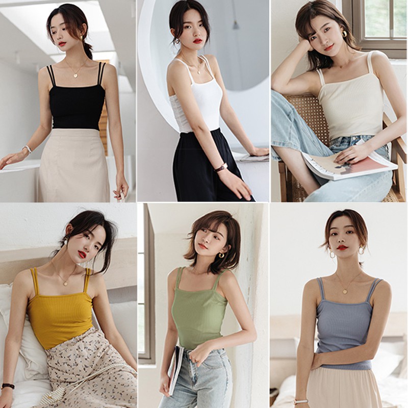 Xiaozhainv Áo hai dây dệt kim đơn giản 8 màu tuỳ chọn phong cách thời trang Hàn Quốc cho nữ